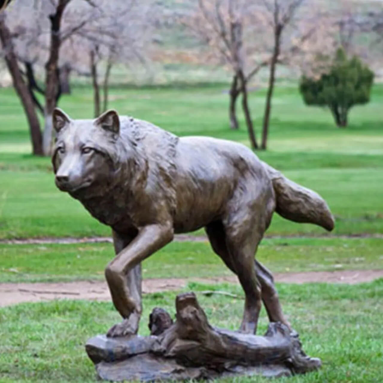 bronze Life Size Wolf walking garden Sculpture
