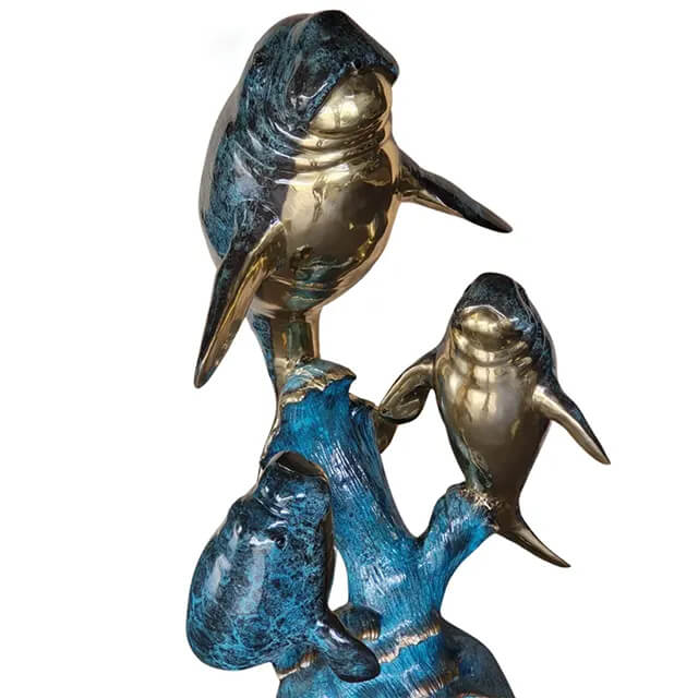 bronze Manatee Sculpture fountain for Sale in blue and golden tone