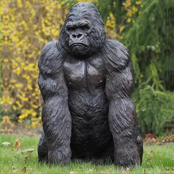bronze Sitting Gorilla Statue with muscular arms
