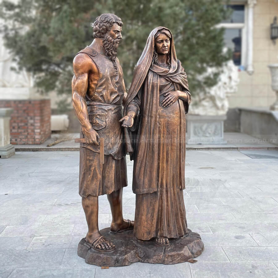 bronze St Joseph and pregnat Mary Statue