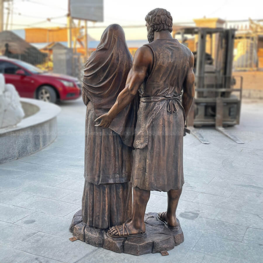 life-size bronze St Joseph and Mary Statue back view