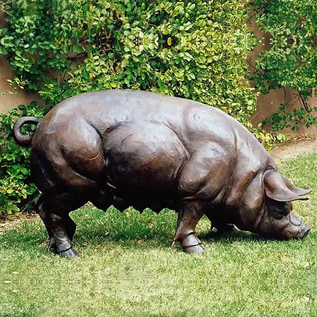 realistic Pig bronze Statue for Garden by Dan Ostermiller