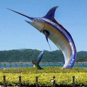 vibrant swordfish bronze statue for garden