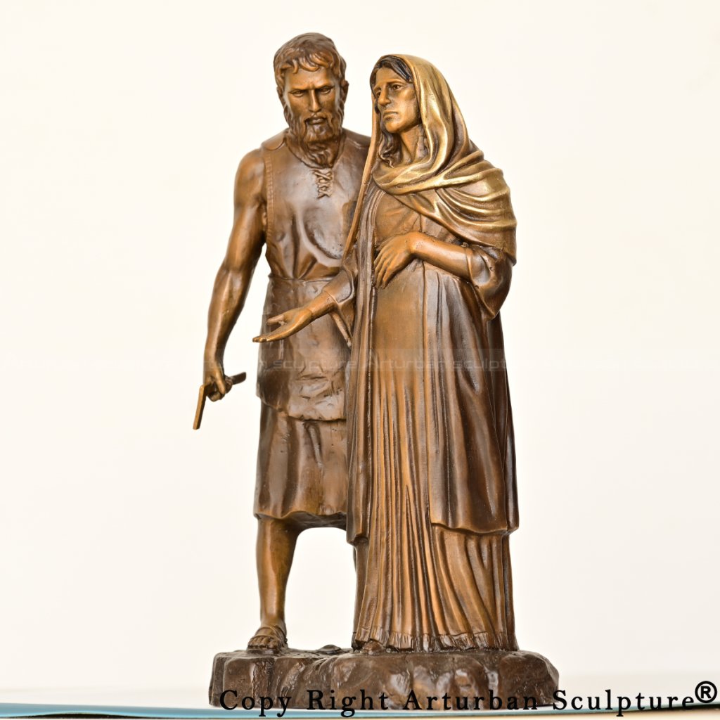 bronze pregnant Mary and Joseph Statue standing together