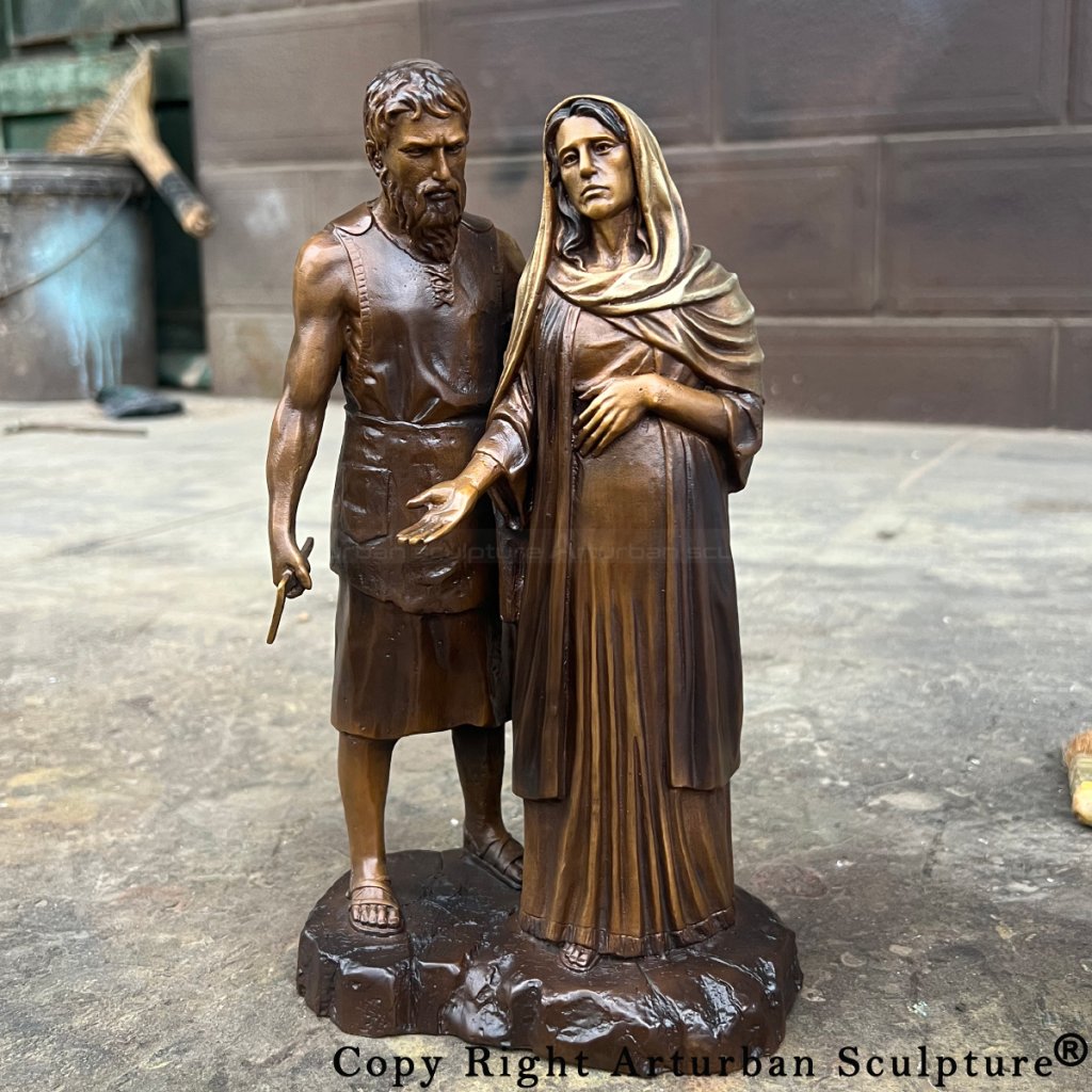 bronze Mary and Joseph Sculpture after making the patina