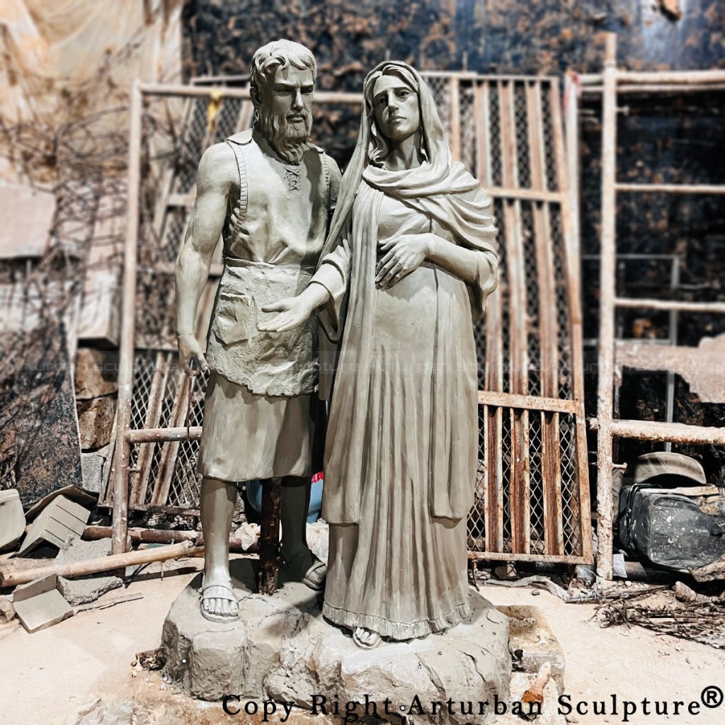 clay mold of pregnant mary and joseph statue