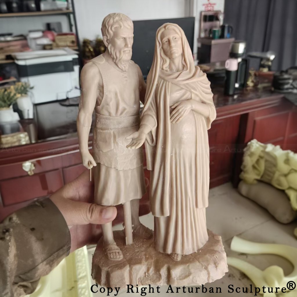 3D printed resin model of pregnant Mary and Joseph statue