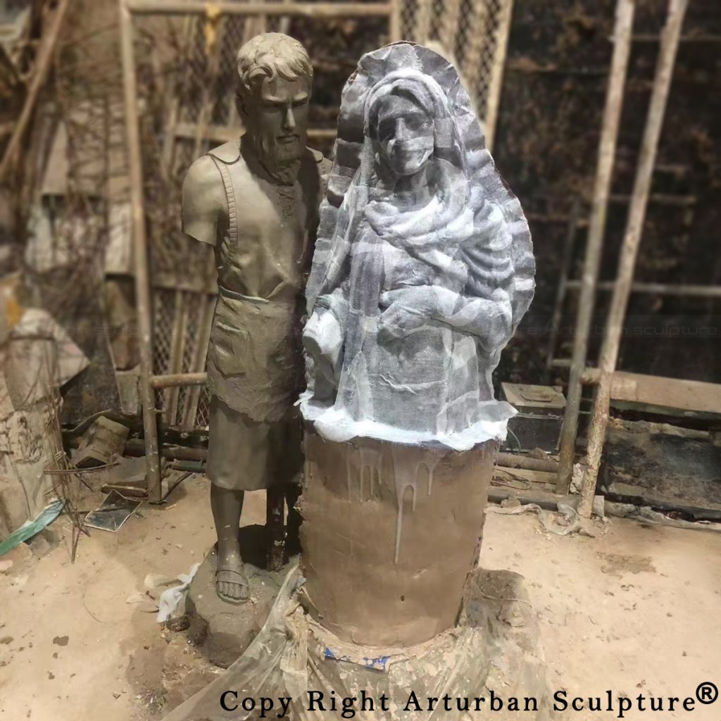 making the silicon mold of mary and joseph statue