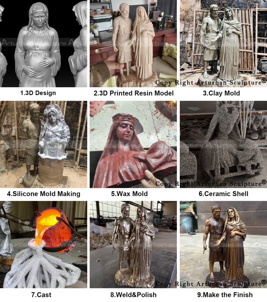 process of making the bronze Mary and Joseph statue