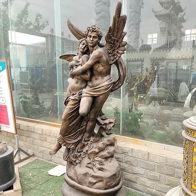 Bronze Cupid and Psyche Statue highlighting the dynamic motion
