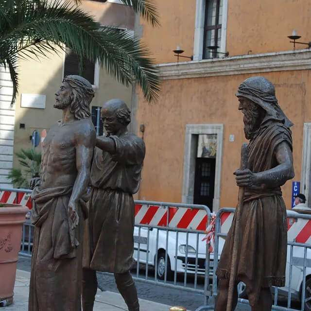 Detailed bronze sculpture from the Stations of the Cross series, Jesus before crucifixion