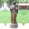 Full-length bronze sculpture of Mother Mary holding baby Jesus gracefully