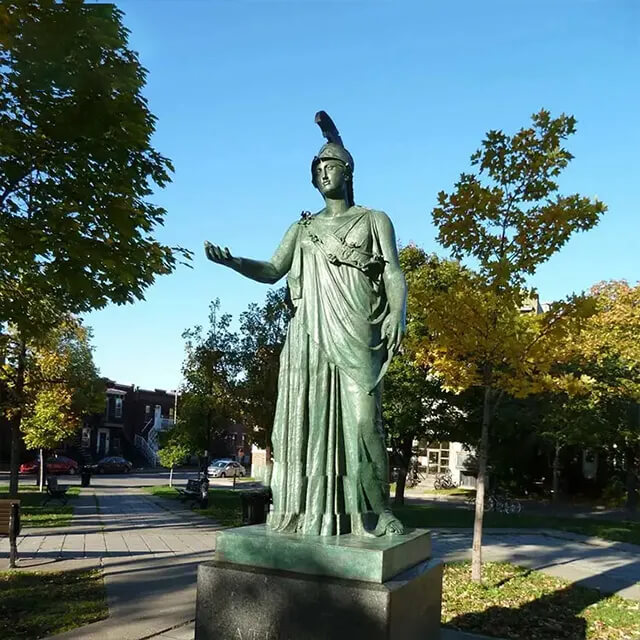 Green patina bronze Piraeus Athena sculpture standing with arm extended