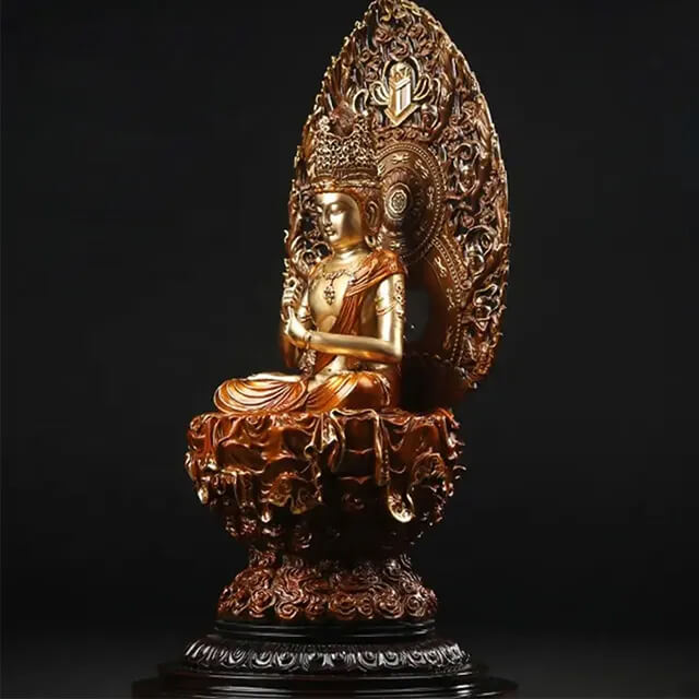 Side view of a bronze Vairocana Statue