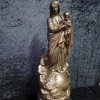 bronze Madonna and Child Sculpture standing on a globe with a serpent