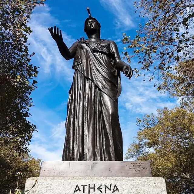 bronze Piraeus Athena sculpture on pedestal