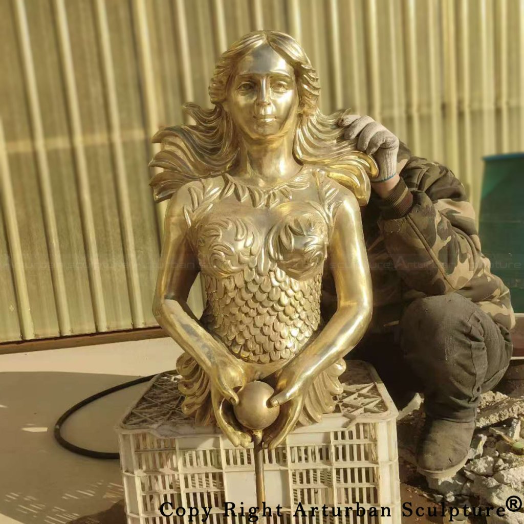 Polishing stage of Mermaid Bronze wall fountain sculpture