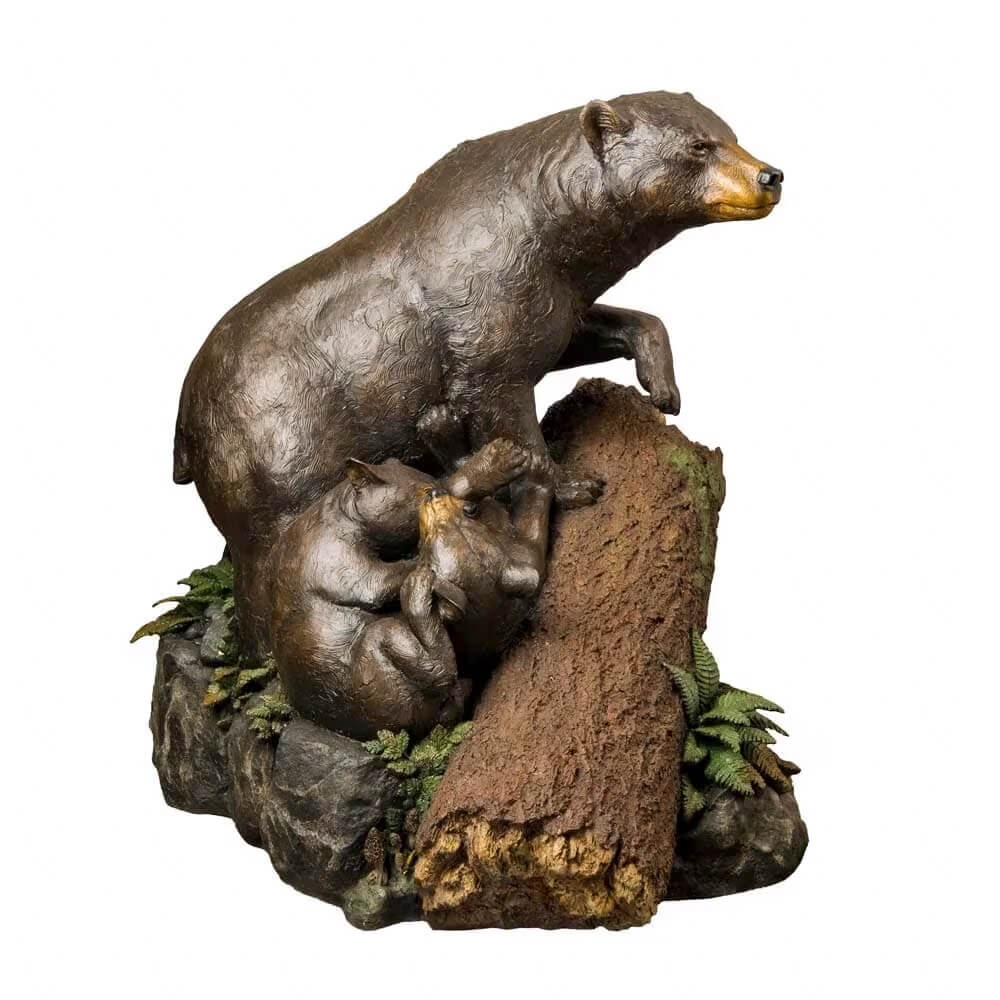 Bronze Black Bear Statues for Sale featuring a mother black bear with two playful cubs