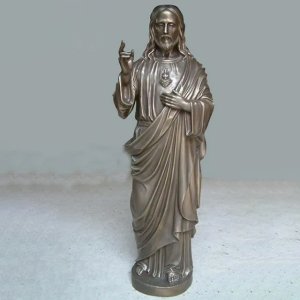 Church Bronze Sacred Heart of Jesus Statue with raised blessing hand and exposed sacred heart