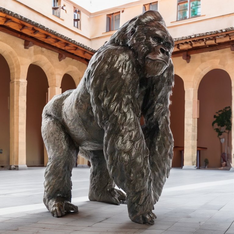 Lifelike Outdoor bronze Gorilla Statue of a western lowland silverback