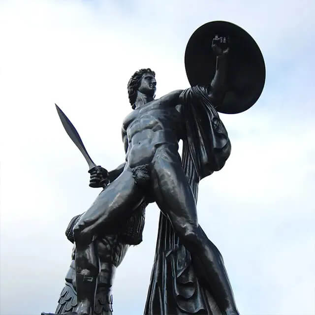 Low-angle view of the Achilles Bronze Statue