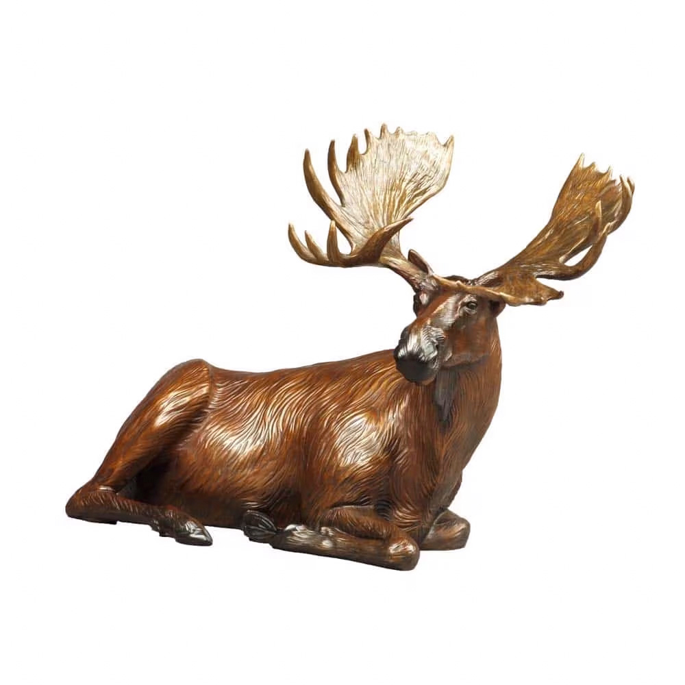 Moose Life Size bronze Statue of a resting bull moose with detailed fur texture