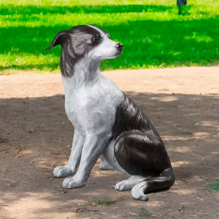 Estátua de Bronze de Border Collie para Exterior retratando a postura leal e alerta da raça