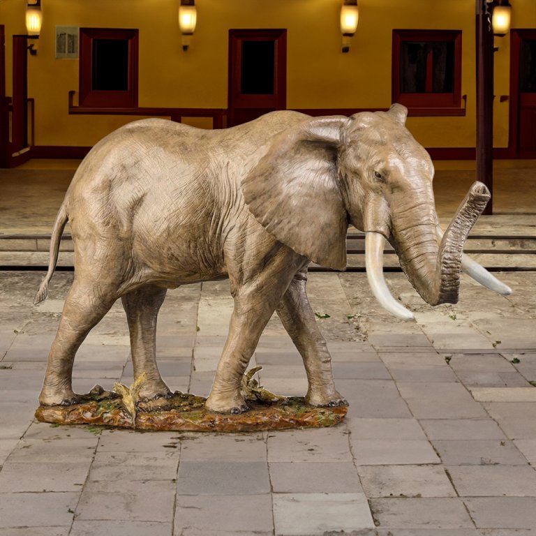 bronze Elephant Yard Statue featuring detailed skin texture
