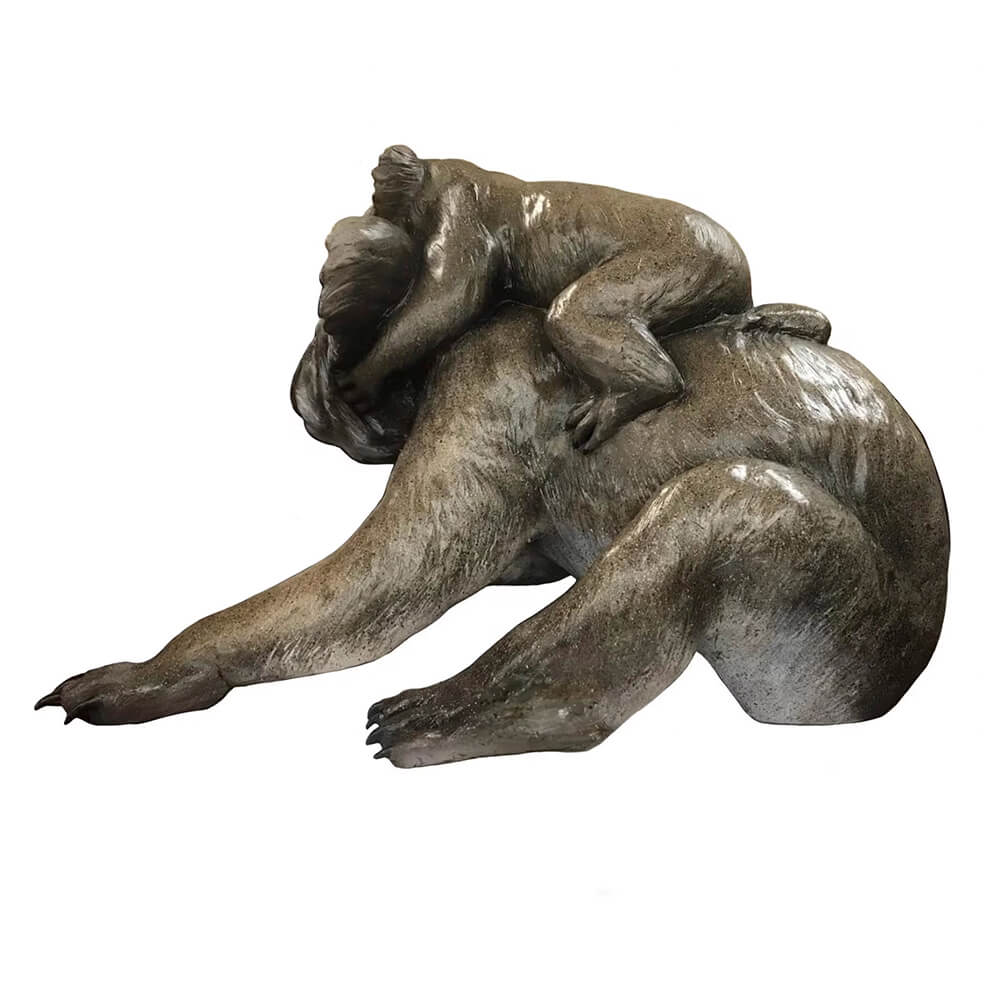 bronze Koala Garden Statue showing a baby koala clinging to the mother's back