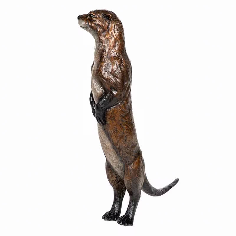 bronze Otter Lawn Ornament depicting a river otter standing on its hind legs