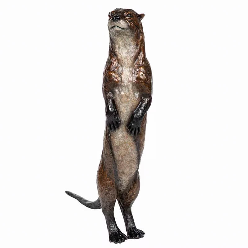 bronze Otter Lawn Ornament featuring a standing river otter in alert posture