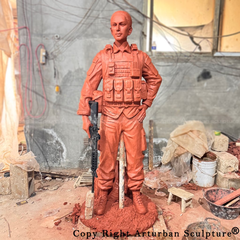 1-Front view of clay model for Female Soldier Statue