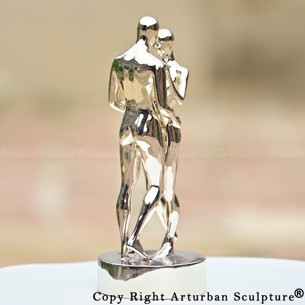 In Every Lifetime I Will Find You statue, embracing couple captured from right side with smooth contours