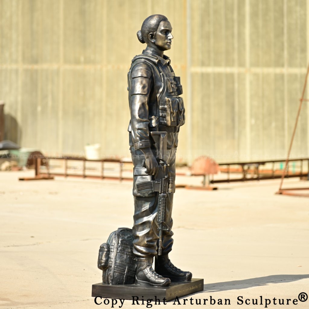 9-bronze Female Soldier Statue showing realistic uniform and weapon details