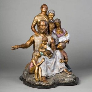 Bronze Christ Statue for Sale featuring Jesus surrounded by multigenerational family