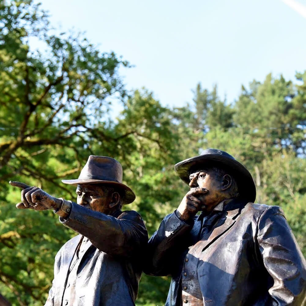 Bronze Samuel Lancaster and Sam Hill Statue depicting early highway planning