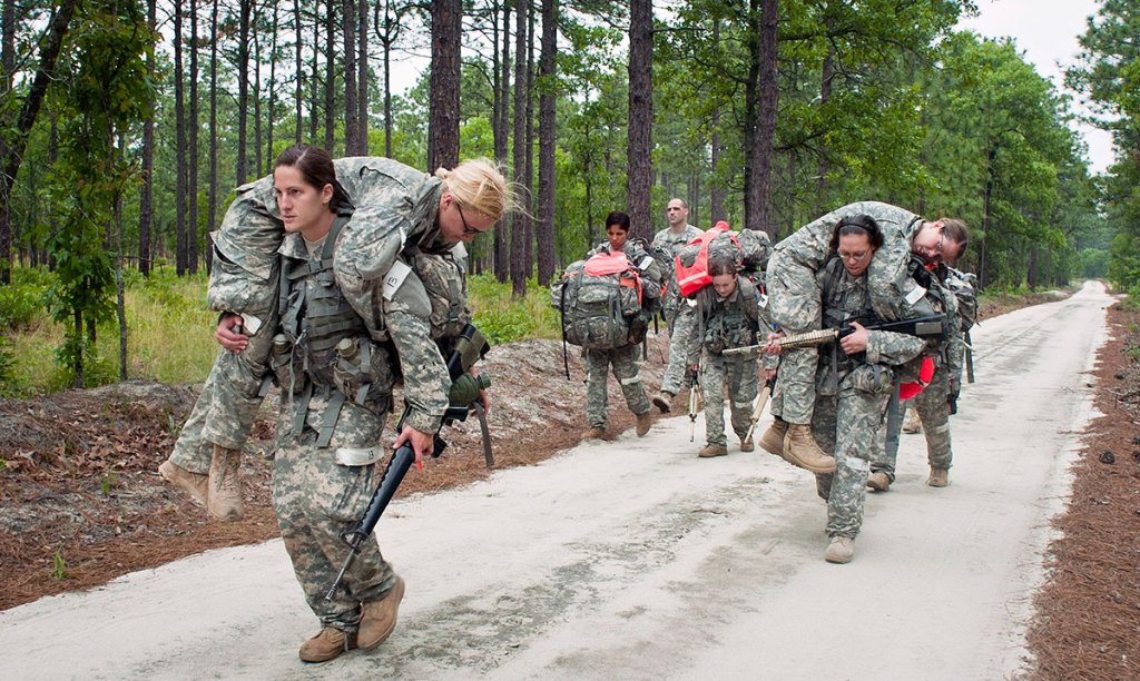 Female soldiers in ACU uniform