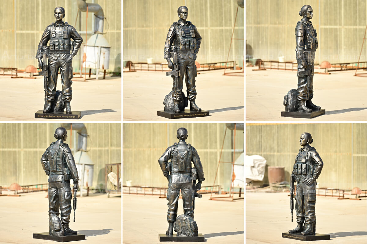 Finished bronze military statue of a female soldier