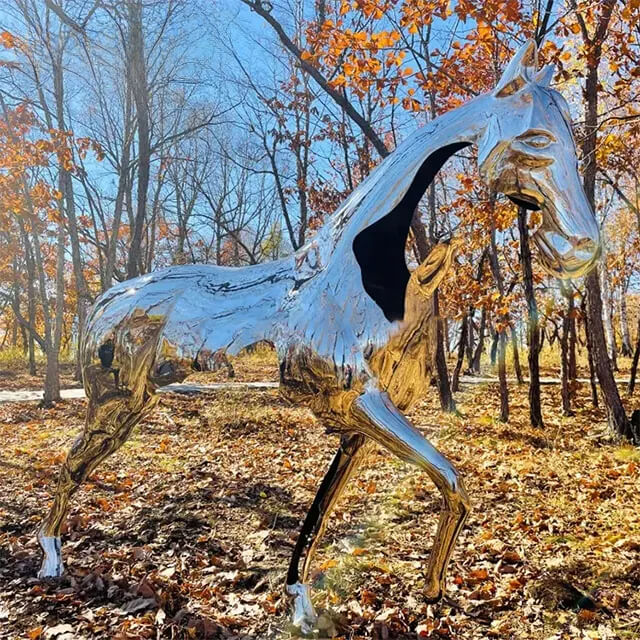 Glossy Stainless Steel Horse Sculpture