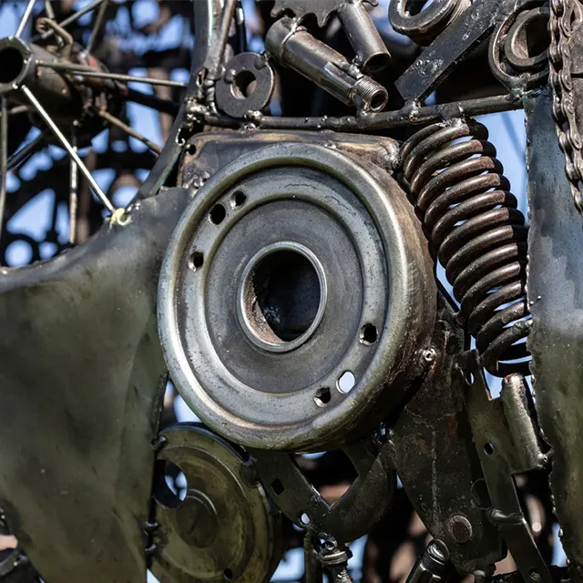 Industrial details of Steampunk Horse Sculpture showing gears and suspension springs