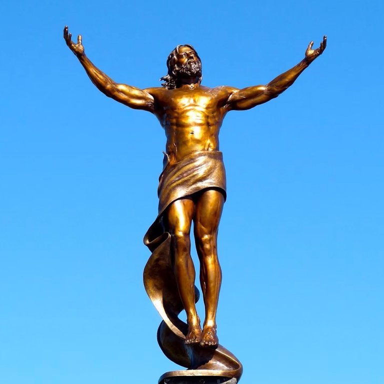 Jesus Resurrection Sculpture in bronze with dynamic ascension posture
