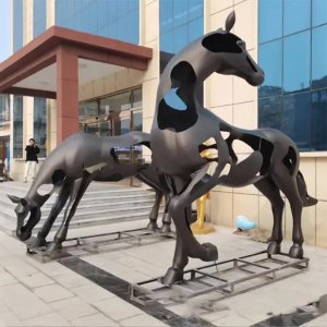 Large abstract Stainless Steel Horse Sculpture in matte black finish