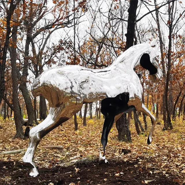 Large abstract Stainless Steel Horse Sculpture in matte black finish