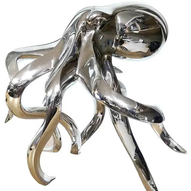 Outdoor Silver Octopus Sculpture in stainless steel