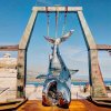 Outdoor stainless steel Hanging Shark Sculpture