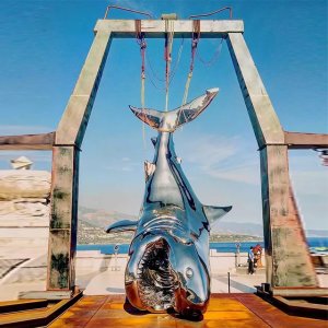 Outdoor stainless steel Hanging Shark Sculpture