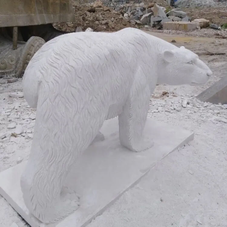 Rear view of the Marble Bear Statue showing the detailed fur carvings on its back