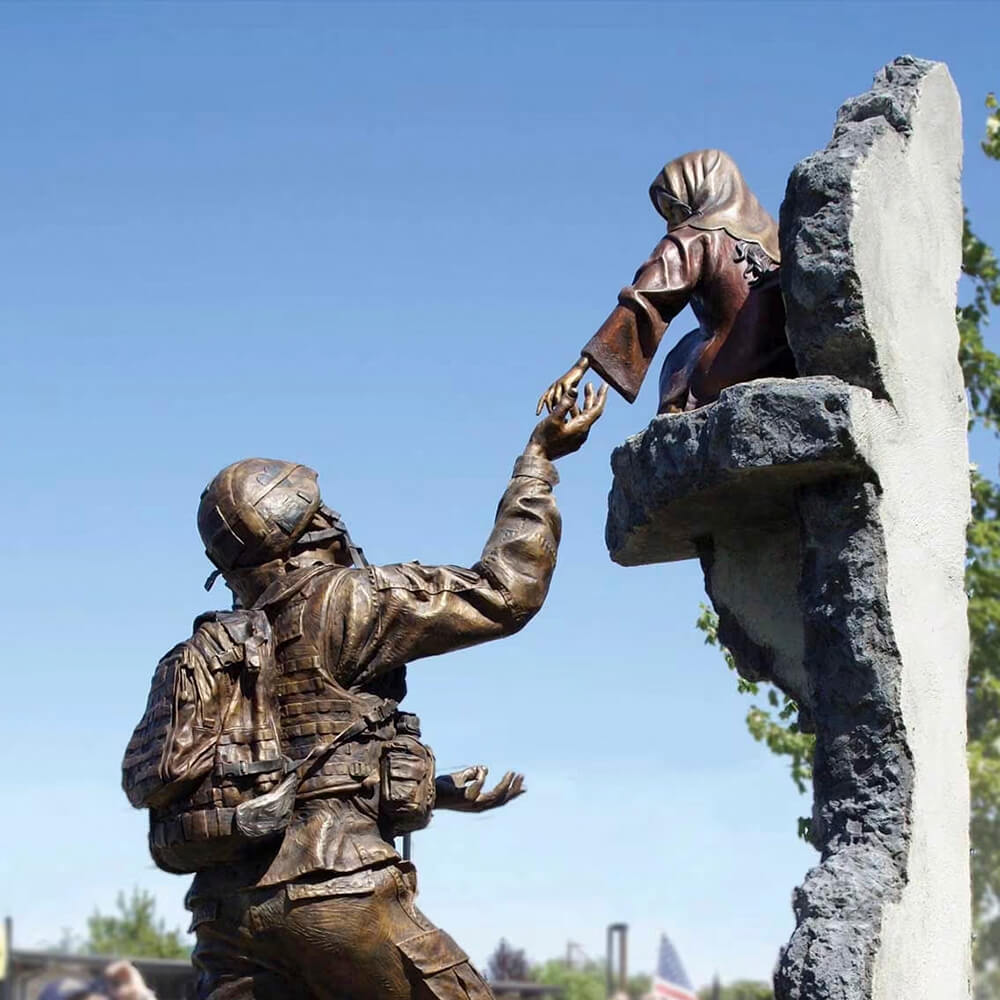 Rear view of the bronze soldier statue for garden