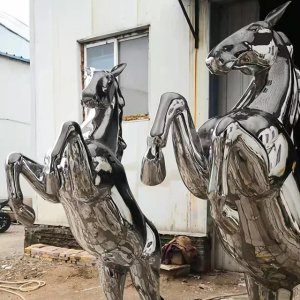 Rearing stainless steel horse sculptures