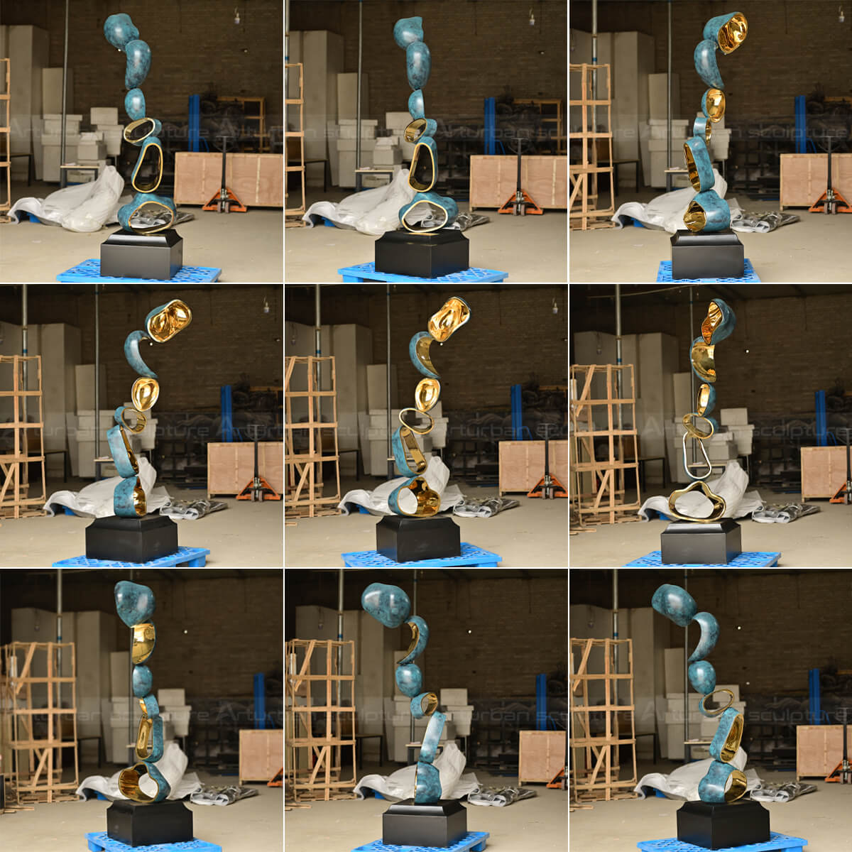 Stainless steel Abstract Art Statue shown from different angles
